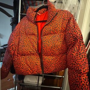 Fabletics Red and Black Puffer Jacket Bold Design